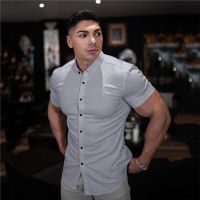 New Spring Summer Fashion nd Mens Sports Short Cool Casual Breathable Fitness Clothing Turn-down Collar Short Sleeve Shirts