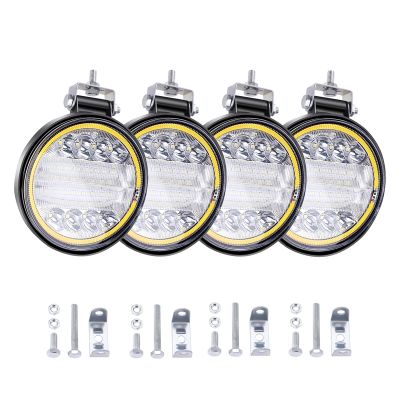 4X LED Work Light Pods Round Amber Spot Combo Light Amber Fog Lamp for Jeep Off Road SUV