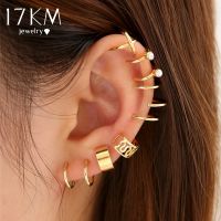 17KM Vintage Gold Color Earrings Set Crystal Non-Piercing Ear Cuff Hollow Earrings for Women Trendy Jewelry Wholesale