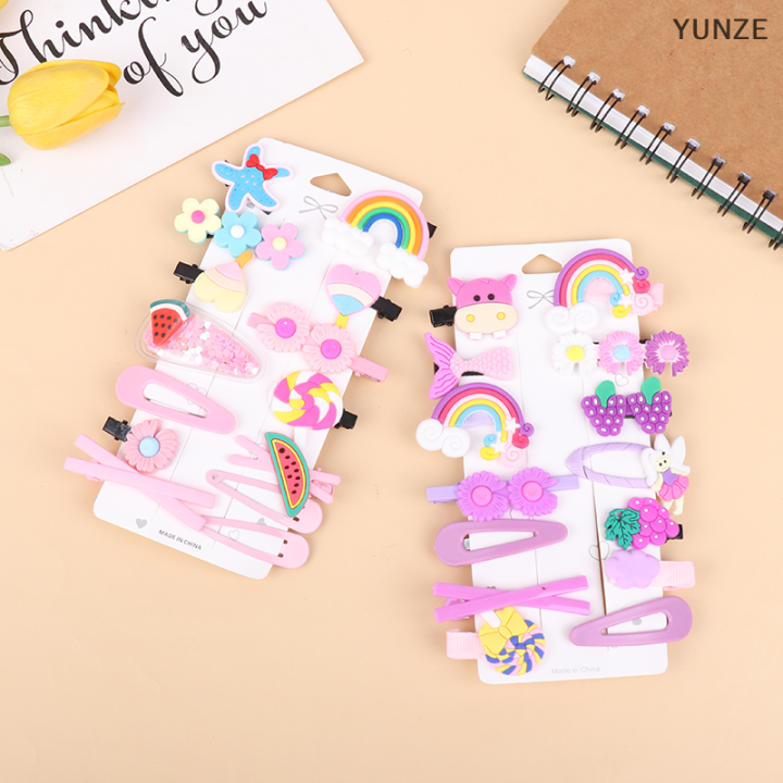 yunze-กิ๊บติดผมเด็ก14ชิ้น-กิ๊บติดผมม้าข้างสาวคลิปผมสำหรับเด็กผู้หญิงการ์ตูนเจ้าหญิงคลิปหนีบผมขาดยางรัดผมน่ารัก