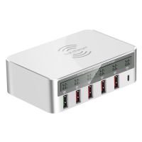 ☌♘∏ URVNS Smart Multiport USB Charger Station QC3.0 Qi Fast Wireless Charger with Type-C PD 5V 20A 100W Power