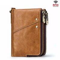 Casual Men Wallets Short Style RFID High Quality Card Holder Zipper Male Purse Large Capacity Luxury Brand Cow Leather Wallet