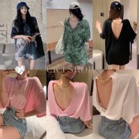 เสื้อยืด ☸Cicishop(8990)เสื้อยืดทรง Oversize แต่งโซ่เว้าหลัง ผ้านิ่ม ใส่สบาย✴