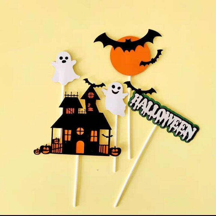 Ins Halloween Black Castle Ghost Paper Card Cake Topper Plug In Baking