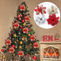 【CC】✣  Poinsettia Glitter Artificial Hanging New Year Ornaments Xmas Decorations Gifts