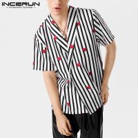 △✢ Incerun เสื้อเชิ้ตแขนสั้น พิมพ์ลายหัวใจ