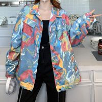 ZZOOI Spring and Autumn 2023 New Style Men and Women Couples Colorful Graffiti Workwear Jacket Top Harajuku Tie Dyed Denim Coat Women