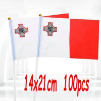 ZXZ 100pcs malta hand waving Flag 14*21cm Polyester Double Side Printing MT malta Hand Flag with plastic flagpole