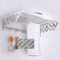 40CM 50CM 304 Stainless Steel Wall Mount Pull Retractable Folding Bathroom Towel Rack Screw Or Nail Free Sticker