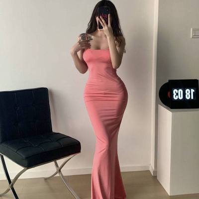 Summer New Women Suspenders Backless Long Dress Party Club Resort Wear Sexy Solid Color Casual Sleeveless Tight Ankle Dress 2022