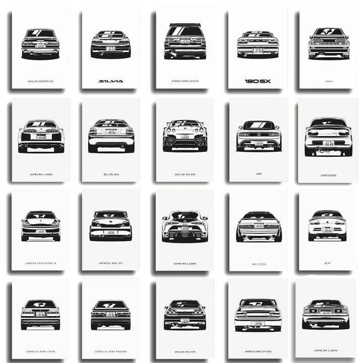 80s Car Black and White Car Poster AE86 S1 Sport Cars Offroad Pickup Supra Mk3 Decoration Wall