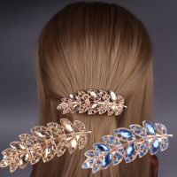 1Pcs Elegant Crystal Leaf Spring Hairpin For Women Fashion Rhinestone Back Head Hair Clip Hair Accessories Jewelry Headwear