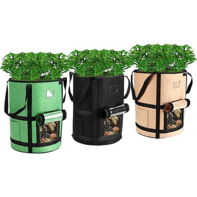 10 Gallon Grow Bags with Window to Harvest - Potato Grow Bags with Flap and Handles,Tomato Vegetables Grow Bags 3Pcs