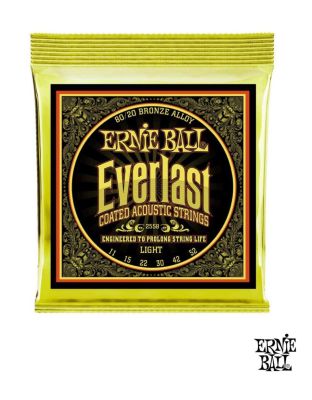 ERNIE BALL 2558 Everlast สายกีตาร์โปร่ง เบอร์ 11 แบบเคลือบ 80/20 Bronze ของแท้ 100% รุ่น Everlast Coated 80/20 Bronze (Light .011 - .052) ** Made in USA **