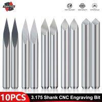 10pcs 3.175mm Shank 3 Edge Engraving Bit Set Tip 0.1mm 20/30/45/60/90 องศาเครื่อง PCB คาร์ไบด์ Router Bit 3D CNC Milling Bits