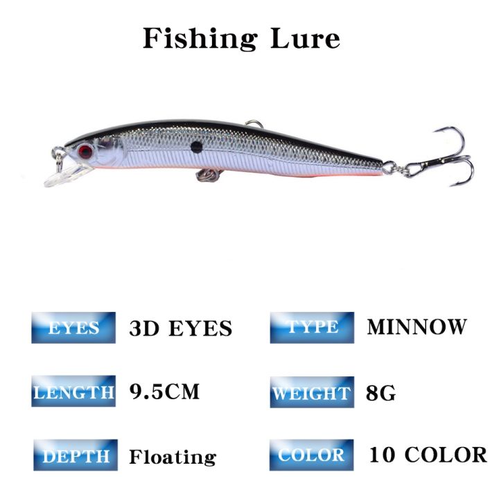 1pcs-minnow-fishing-lure-95mm-8g-floating-hard-bait-wobbler-jig-bait-crankbait-carp-striped-bass-pesca-fishing-tackle-swimbait