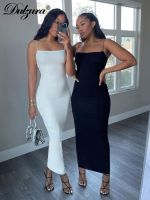 【YF】 Dulzura 2023 Autumn Winter Women Solid White Black Strap Midi Dress Bodycon Sexy Streetwear Party Club Elegant Fashion Clothes