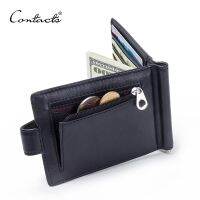 CONTACTS Fashion Genuine Leather Money Clips High Quality Cow Leather Men Wallets Hasp Mini Purses vintage Men Wallet Card Hold