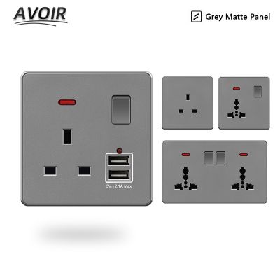 【NEW Popular89】 Avoir USB WallEU ซ็อกเก็ตไฟฟ้ามาตรฐานสีเทา LargePanelfunctionWithAC110 250V