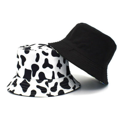 [hot]Black Solid Dots Bucket Hat Cotton Two Side Wear Cow Print Unisex Simple Bob Caps Fashion Men Women Beach Fishing Panama Cap