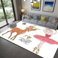 Cartoon Ballet Girl 3D Print Area Rug Kid Bedroom Game Floor Mat Soft Flannel Memory Foam Girl Room Play Carpets for Living Room