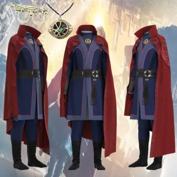 Halloween Costume Doctor Strange Cosplay Costume Necklace Ring Steve Red  Cloak Robe