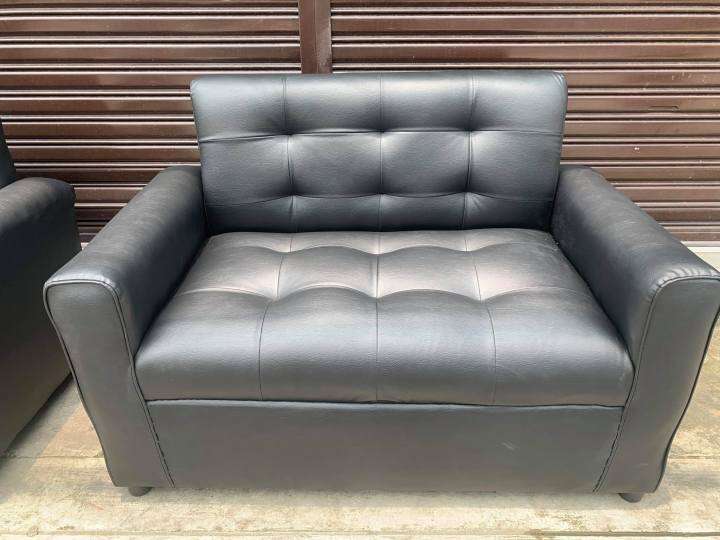 erika sofa 2 seater black leather uratex foam Lazada PH