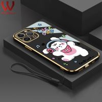 เคสโทรศัพท์ลายการ์ตูนน่ารักมีหูฟังสำหรับ Realme C15 C55 C51 C12 C25 C25S Narzo 20 30A C11 C21 Realme 7 Pro 10 Pro Realme 11 Pro หลังซิลิโคนป้องกันชุบทองแบบนิ่ม + สายคล้อง