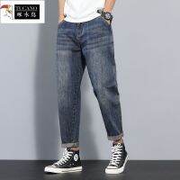 ✒ Woodpecker Spring and Autumn Mens Jeans Mens Loose Straight Large Size Korean Style Trendy Retro Student Nine-point Pants