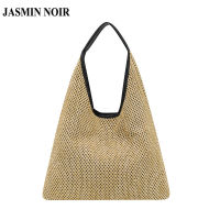 JASMIN NOIR สไตล์ใหม่ฟางถักกระเป๋าสะพายกระเป๋าถือสตรีบีช