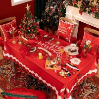 【cw】 Christmas Table Wedding Decoration Tablecloth Table Coffee Table Cover Table Red Round Style Pastoral Taplak Table Mantel Mesa ！