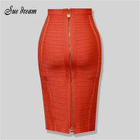 High Quality 2021 New Womens y Black Red Blue Orange Zipper Rayon Bandage Skirt Bodycon Club Party Pencil Skirt