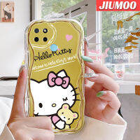 เคส JIUMOO สำหรับ Realme C21Y เคส C25Y ลายรูปหมีแมวการ์ตูนเนื้อครีมดีไซน์ใหม่ขอบคลื่นนุ่มเคสมือถือกันกระแทกแบบใสปลอกโปร่งใสลายกล้องถ่ายรูปเรียบง่ายฝาครอบป้องกันอ่อนโยน