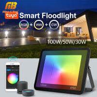 Ming&amp;Ben Tuya ไฟ Led RGB อัจฉริยะ,ไฟประดับคริสต์มาสโปรเจคเตอร์ Led กลางแจ้ง IP66กันน้ำได้ Foco Led 220V 100W 50W 30W สปอตไลท์ฉายแสงกลางแจ้งสำหรับลานสวนแอป/ ก