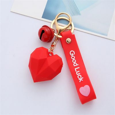Creative Love Heart Soft Glue Keychain Good Luck Key Rope Small Bell Pendant Accessories Sweet Romance Heart Gift for Women