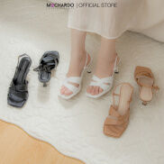 Giày Sandal Cao Gót Da Trơn Mũi Vuông Phối Quai Đan Chéo Gót Nhọn 6cm