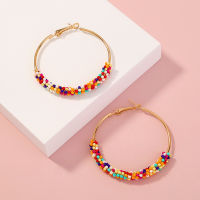 Exaggerated Ethnic Color Rice Bead Big Circle Earring for Women Girl Teen  Trendy Jewelry Accessories Kolczyki Wholesale