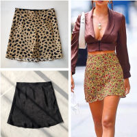 100 Silk Women Mini Skirt Fashion Leopard Floral Print Sweet Package Hip Short Skirts Holiday Clothes 2021 Spring Summer