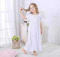 Girls White Cotton Short Sleeve Loose Nightdress Pajamas Home Clothes Childrens Dress Vestidos De Noche Girls Nightgown