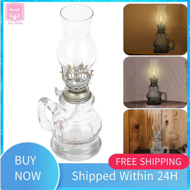 Qifull Vintage Glass Kerosene Lamp Retro Kerosene Lamp Portable Antique
