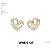 WANGXIY 24Kทองสง่างามเพทายรูปหัวใจต่างหูเครื่องประดับ