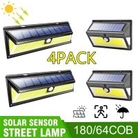 180/64 COB Solar Street Light Outdoor 4 Pack With 3 Mode Waterproof Motion Sensor Security Lighting LED Wall Lamp For Garden