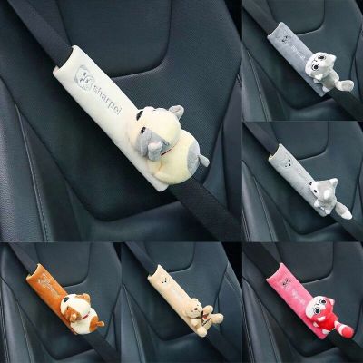 Car Seat Belt Cover Cute Cat Dog Doll Plush Shoulder Harness Cushion Cartoon Seatbelt Shoulder Protector Auto Neck Support Pad Adhesives Tape