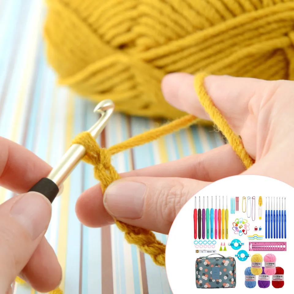 Aeelike Crochet Kit for Beginners Adults, Full Crochet Starter Set with  Yarn, Include 9pcs Ergonomic Crochet Hooks 2.0-6.0 mm, 1
