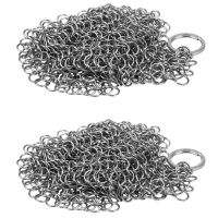 2X Cast Iron Cleaner -Premium 316 Stainless Steel Chainmail Scrubber , 8X6 Inch