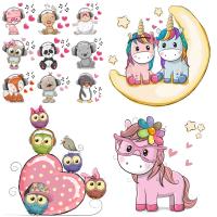 hotx【DT】 Small Iron on Patches Heat-sensitive stickers Thermo Transfer for Unicorn Kids decor T-shirt E