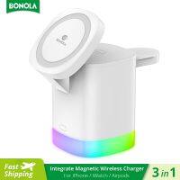 Bonola 4 In 1 Magnetic Wireless Charger With RGB Light For Iphone 12/13/14 Pro/Airpods Pro/Iwatch Integrate Wireless Charging