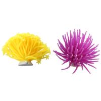 2 Pcs Aquarium Fish Tank Decoration: 1 Pcs Artificial Fake Coral Purple &amp; 1 Pcs Artificial Sea Anemone Yellow