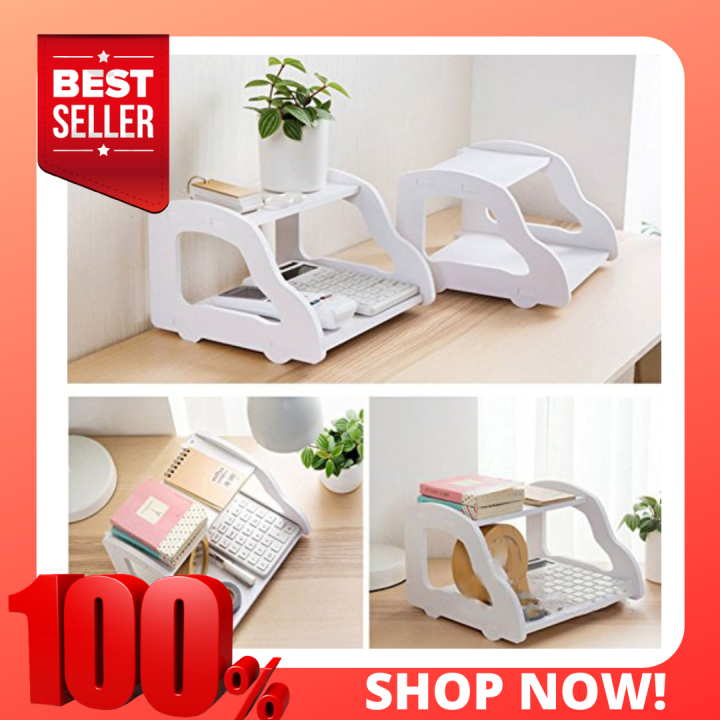 Storage Rack Display Holder Double Floating Wall Mount Shelf Wood