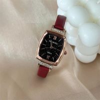 Retro burgundy belt temperament literary compact square watch womens watch fashion waterproof light luxury niche quartz watch